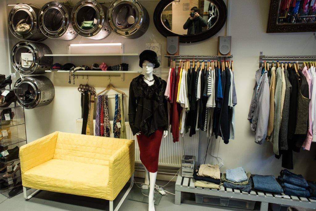 Showroom with furniture and clothing